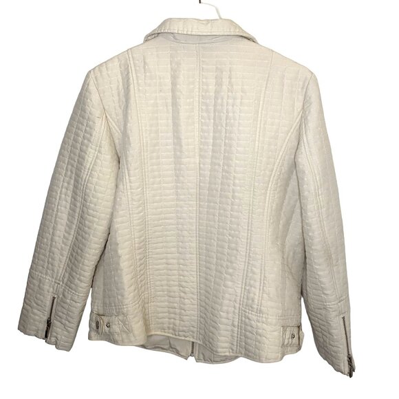 Chico's Ivory White Puffer Quilted Moto Jacket Women's M-12 Neutral Modern - Picture 2 of 11